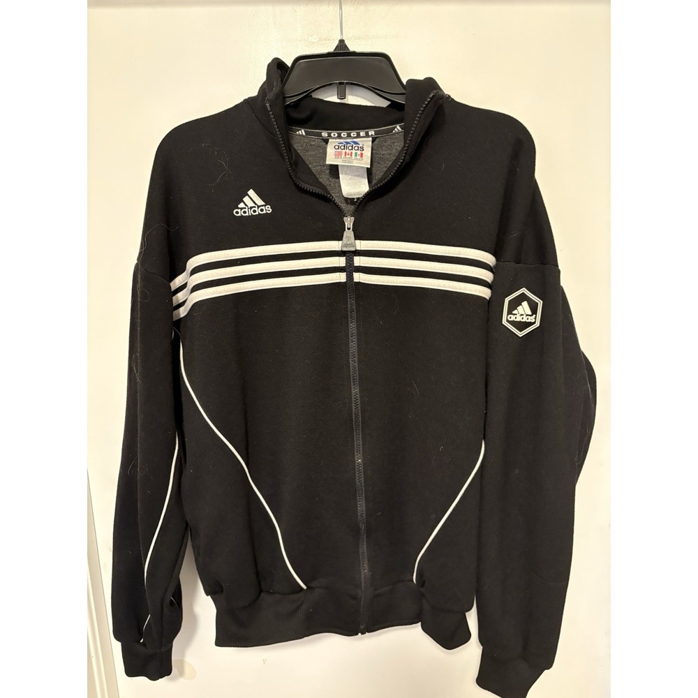 Vintage Adidas Soccer Jacket Mens Med Black Full Zip Track 3 Stripe